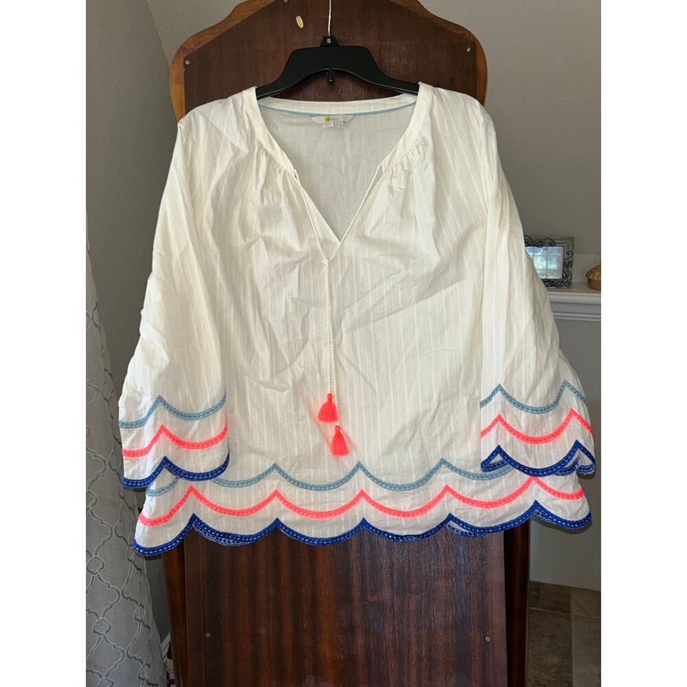 Boden size US 16 Willa Embroidered Scalop Hem Peasant Blouse Top
